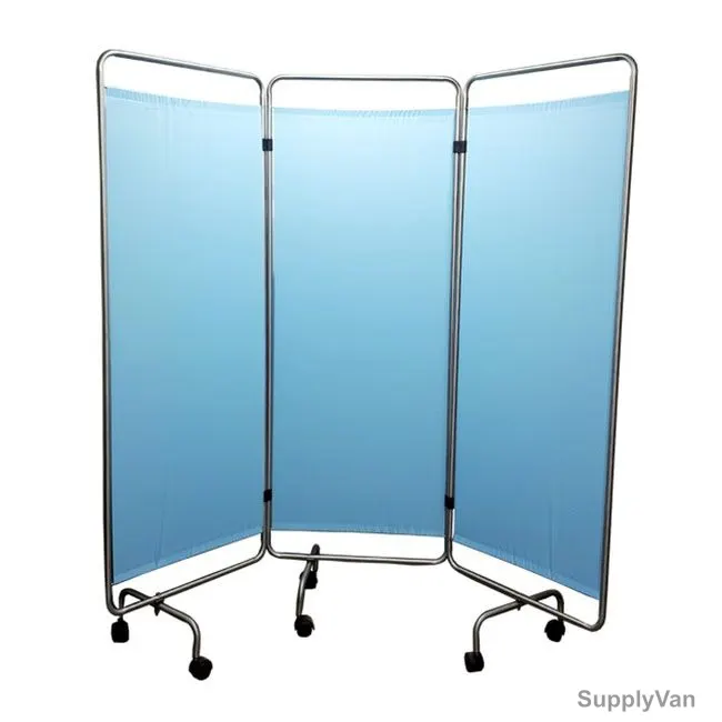 DP Metallic Three Folds Ward Screen, Stainless Steel/PVC, 183CM Width, Silver/Blue