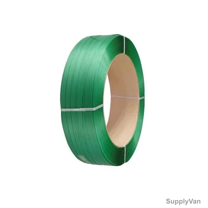 PET Strap, Polyester, 0.6MM Thk, 12MM Width, Green, 18 Kg/Roll