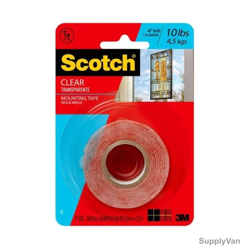 3M Double Sided Mounting Tape, 410P, Scotch, 1.52 Mtrs x 25MM, Clear — image 1
