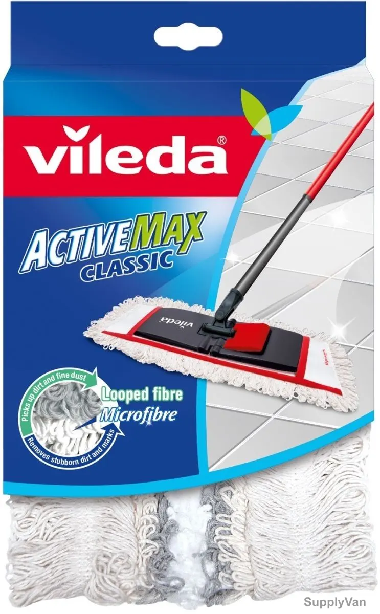 Vileda Classic Flat Floor Mop Refill, VLFC116750, Active Max, Cotton Fiber, Trapezoid Shape