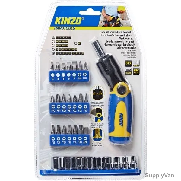 Kinzo Ratchet Screwdriver Tool Set, 54201, Yellow and Blue, PK31