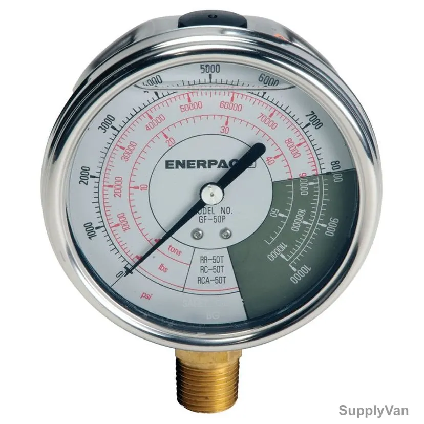 Enerpac Hydraulic Force and Pressure Gauge, GF50B, 100MM Dia, 10000 PSI, 1/2 Inch NPT