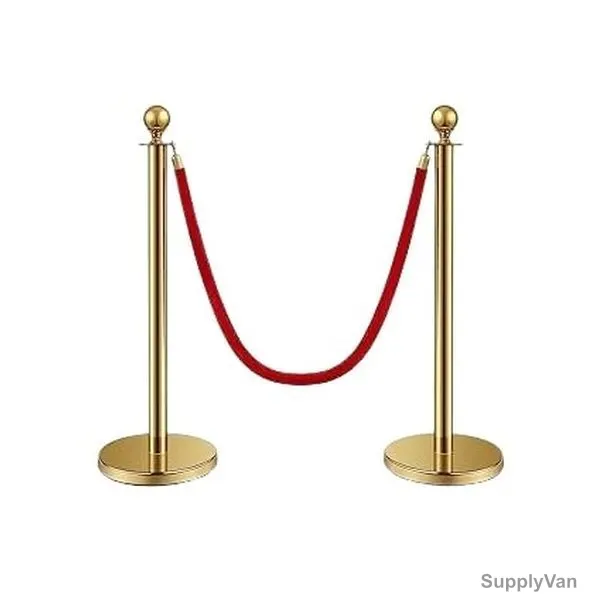 Retractable Barrier With 1.5 Mtrs Red Rope, Stainless Steel, 100CM Height, Gold — image 1