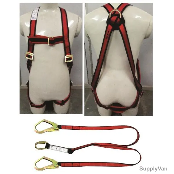 Workworth Body Harness With Twin Webbing Lanyard, SF-FBH-A-1021 SF-NWFL-3601, Red and Black — image 1