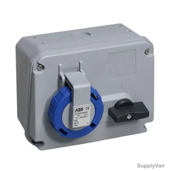 ABB Horizontal Socket Outlet, 216MHS6W, 3 Pole, 16A, Blue and Grey