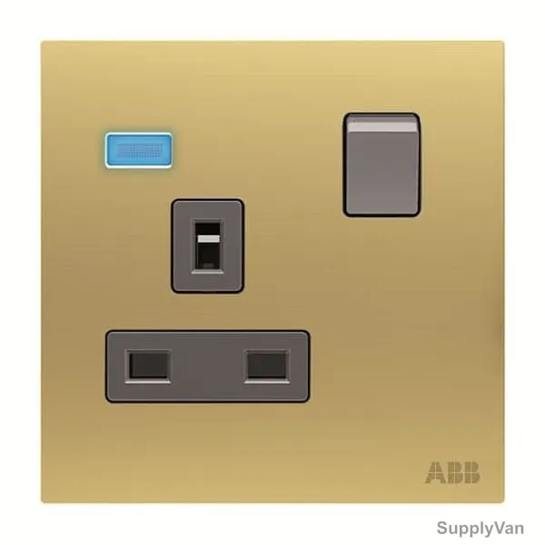 ABB Double Pole Switched Socket With LED, AM23886-MG, Millenium, 1 Gang, 13A, Matt Gold