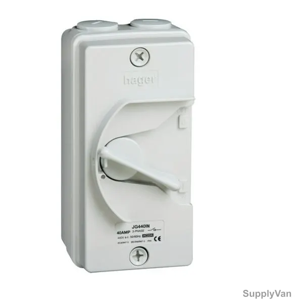 Hager Weatherproof Neutral Isolator, JG440IN, 4P, IP66, 40A