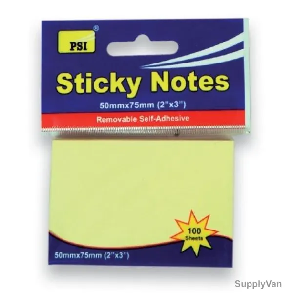 PSI Sticky Notes, PSPOA02YL, Yellow, 100 Sheets, PK12