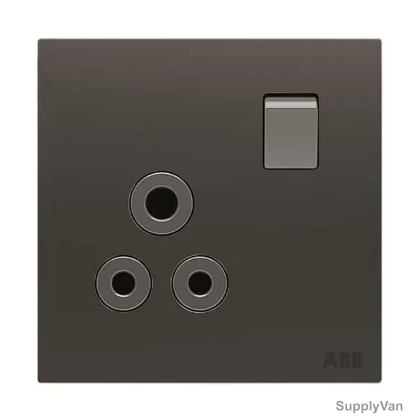 ABB Double Pole Round Pin Switched Socket, AM22186-SB, Millenium, 1 Gang, 5A, Silk Black