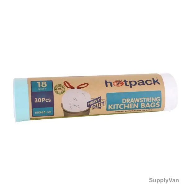 Hotpack Heavy Duty Drawstring Garbage Bag Rolls, HSMTBWR5565, 18 Gallons, Black, 360 Pcs/Carton — image 1