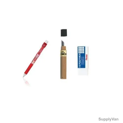 Pentel Mechanical Pencil With Lead and Eraser, PEP-PACK-052, E-Sharp, 0.7MM, Red, 3 Pcs/Set