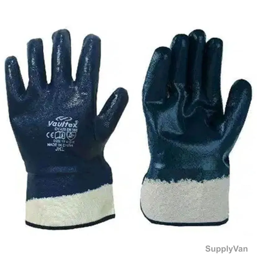 Vaultex Nitrile Coated Gloves With Cuff, JKL, Size10, Blue, 10 Pairs/Pack