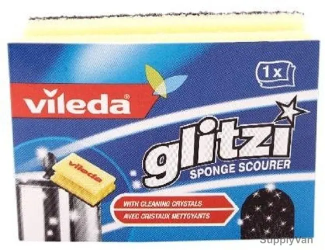 Vileda Crystal High Foam Dish Washing Scourer, VLSC72600, Glitzi, Yellow, 306MM