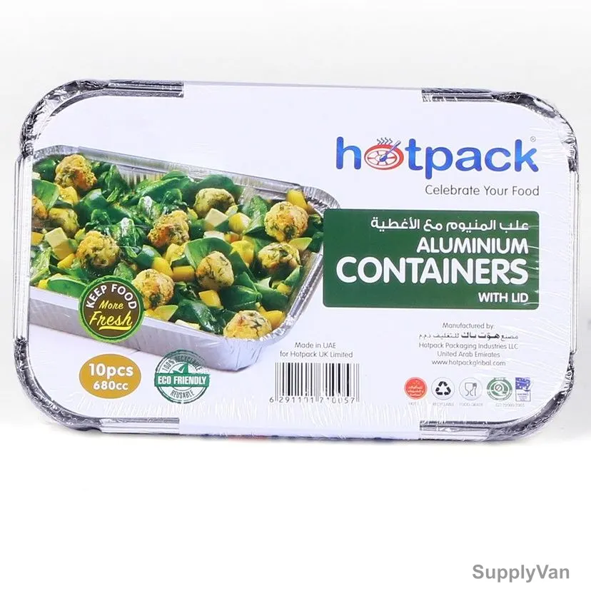 Hotpack Disposable Aluminium Container With Lid, HSM8368, Rectangular, 680CC, Silver, 10 Pcs/Pack
