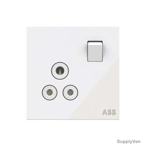 ABB Double Pole Round Pin Switched Socket, AM22186-WG, Millenium, 1 Gang, 5A, White Glass — image 1