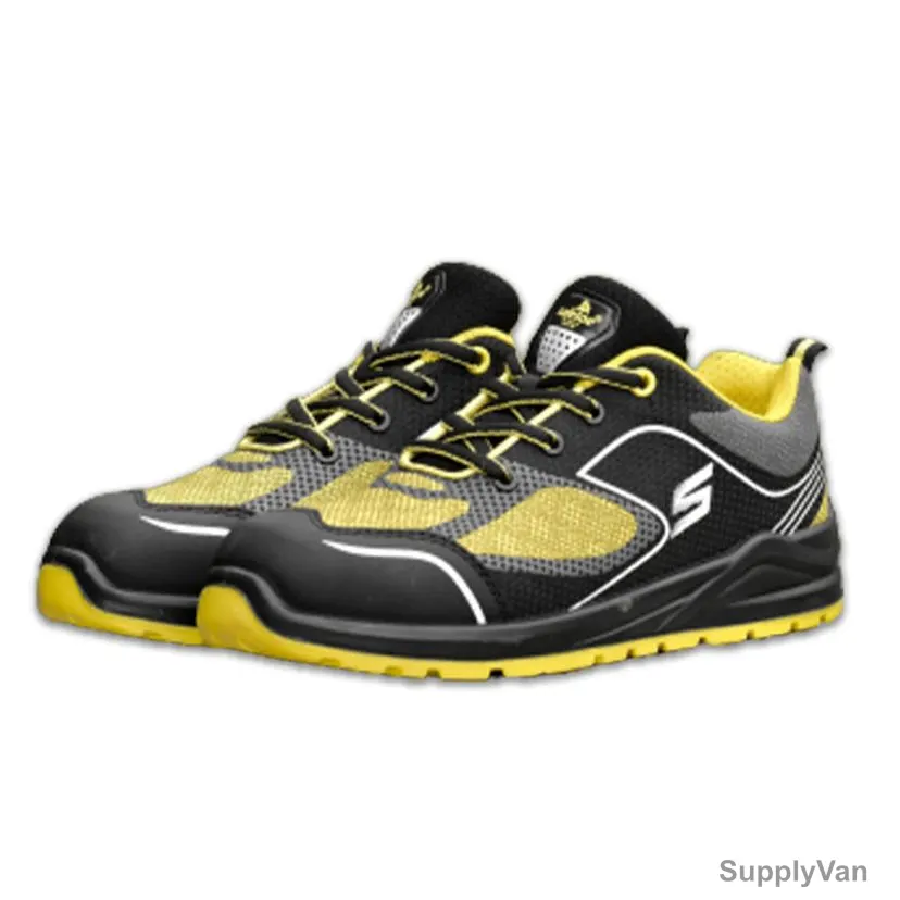 Safetoe Low Ankle Safety Shoes, L-7501, Best Sneaker, S1P SRC, Leather, Size36, Black/Yellow