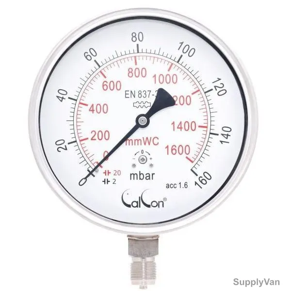 Calcon Capsule Pressure Gauge, CC918A, 160MM, 1/2 Inch, BSP, 0-160 Mbar