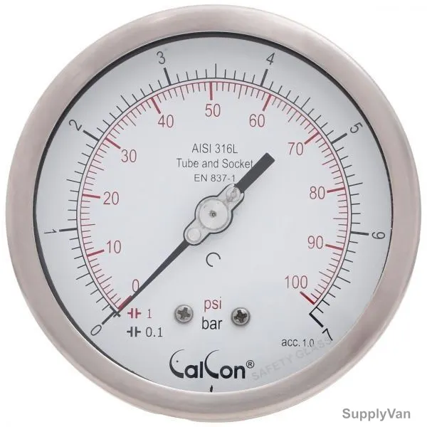 Calcon Pressure Gauge, CC18D, 100MM, 1/2 Inch, NPT, 0-7 Bar