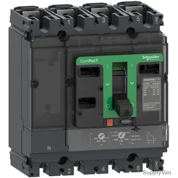 Schneider Electric NSX160B Molded Case Circuit Breaker, C16B6TM160C, ComPacT, 4 Pole, 25 kA, 415VAC, 160A