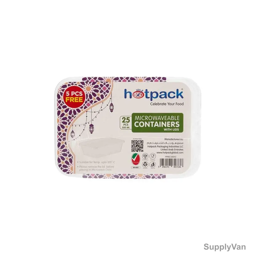 Hotpack Microwave Container With Lid, 500ML, 25 Pcs/Pack