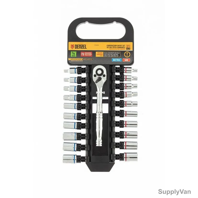 Denzel Combination Hex Socket Set, 7713573, 1/4 Inch Drive, 21 Pcs/Set