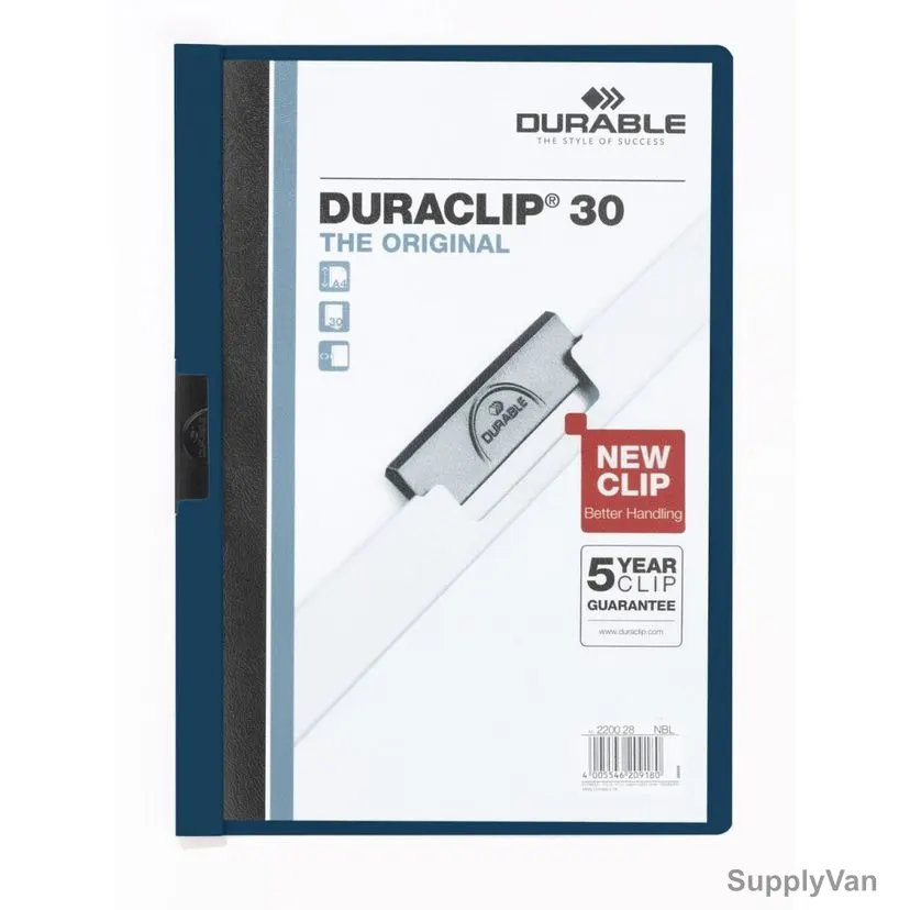 Durable Clip File Folder, 2200DB, Duraclip, A4, 30 Sheets, Dark Blue, 25 Pcs/Box