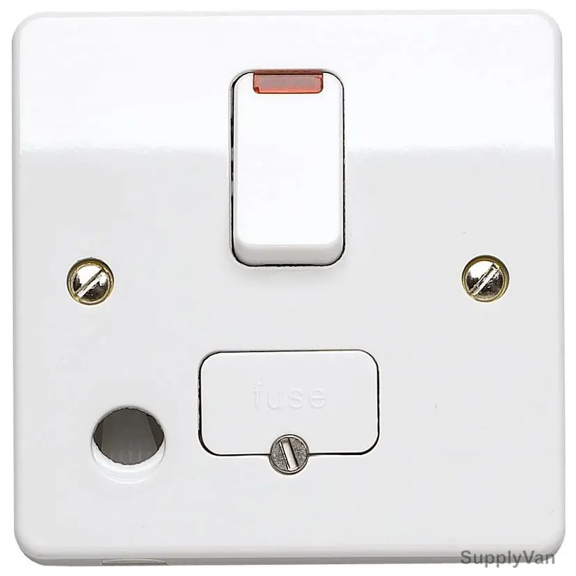 Mk Dual Pole Switched Fuse Connection Unit With Neon and Flex Outlet, K1070WHI, Logic Plus, Thermoset Plastic, 1 Gang, 13A, White