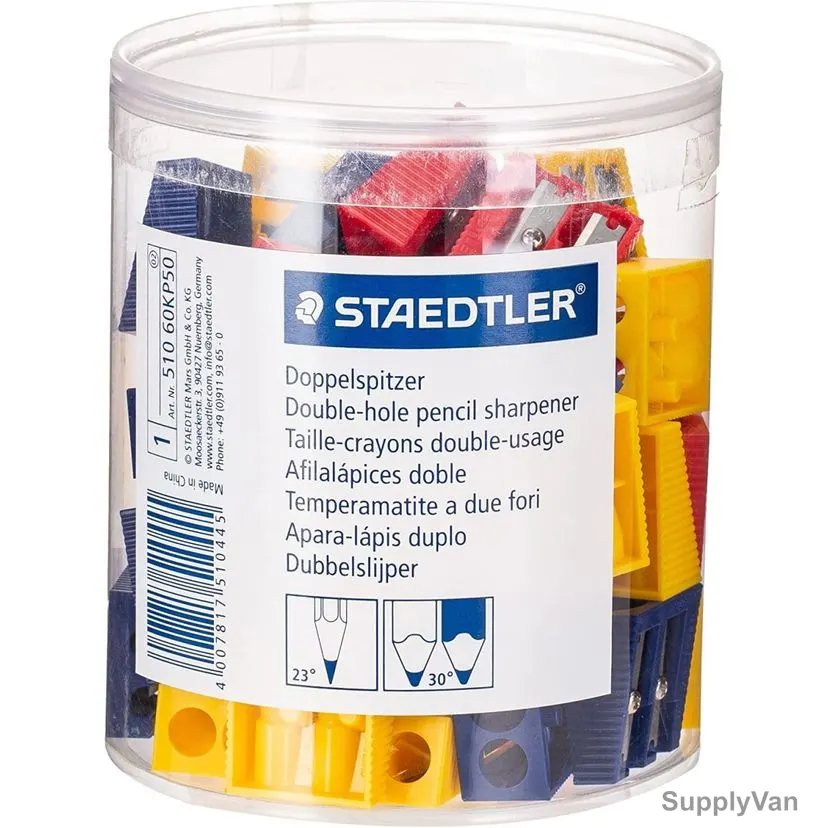 Staedtler Plastic Pencil Sharpener, ST-510-50FKP60, 2 Hole, Assorted Colors, 50 Pcs/Set