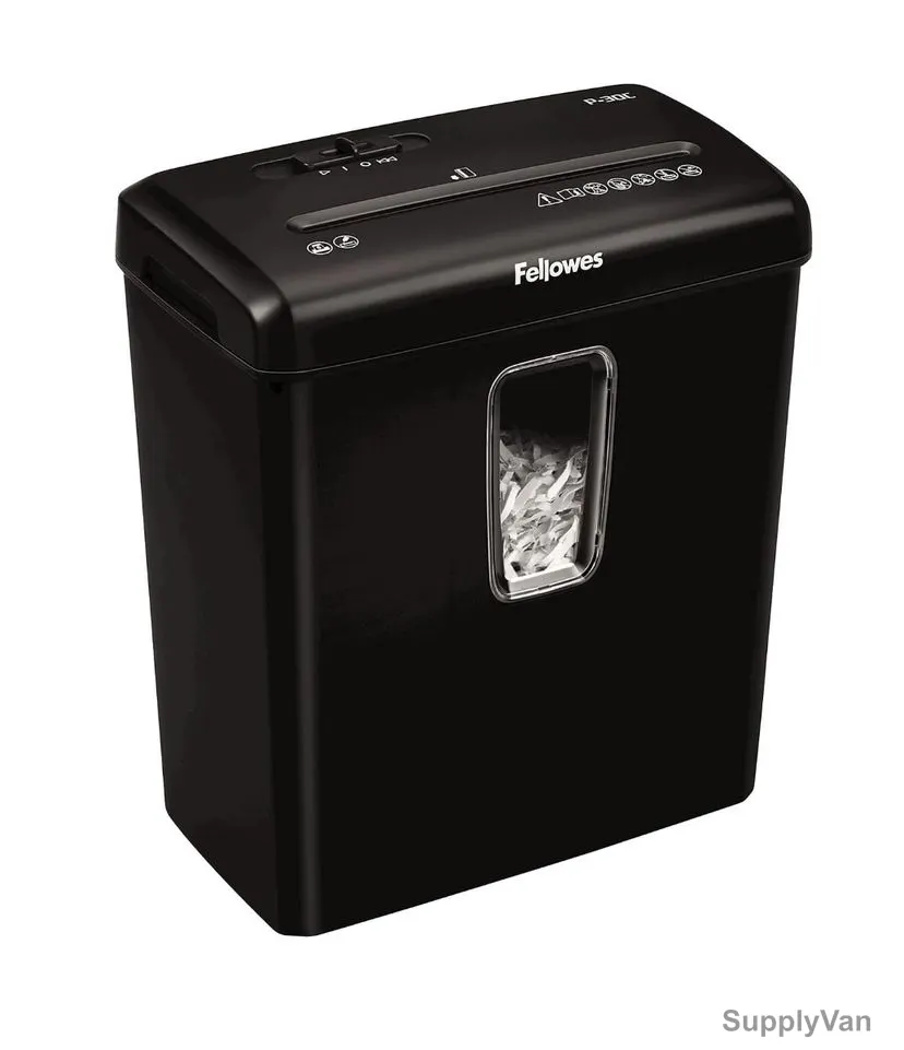Fellowes Powershred Cross-Cut Paper Shredder, P-30C, 6 Sheets, 15 Ltrs Bin Capacity, Black — image 1