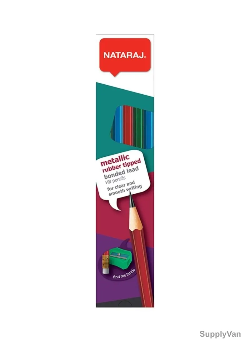 Nataraj Metallic Pencil W/Rubber Tip, HP201155002, HB, Hexagon