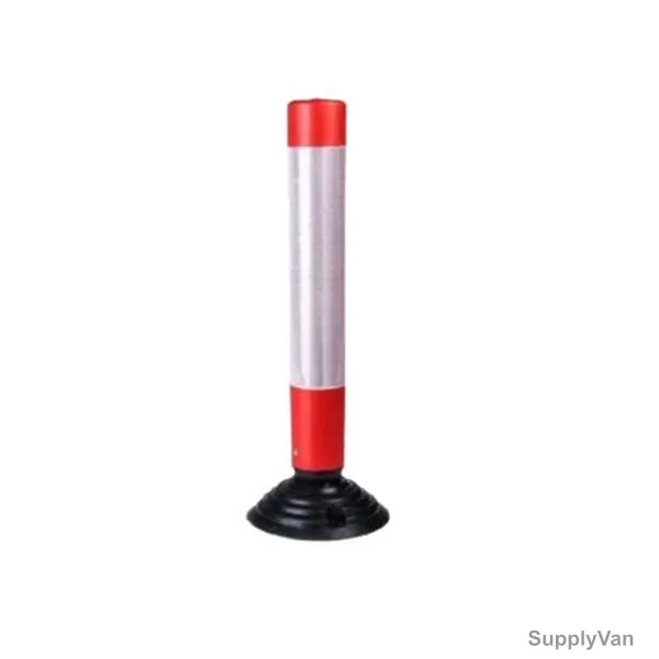 Spring Bollard Post With 45CM Reflective Tape, HDPE/Rubber, 10CM Dia x 80CM Height, Red/White