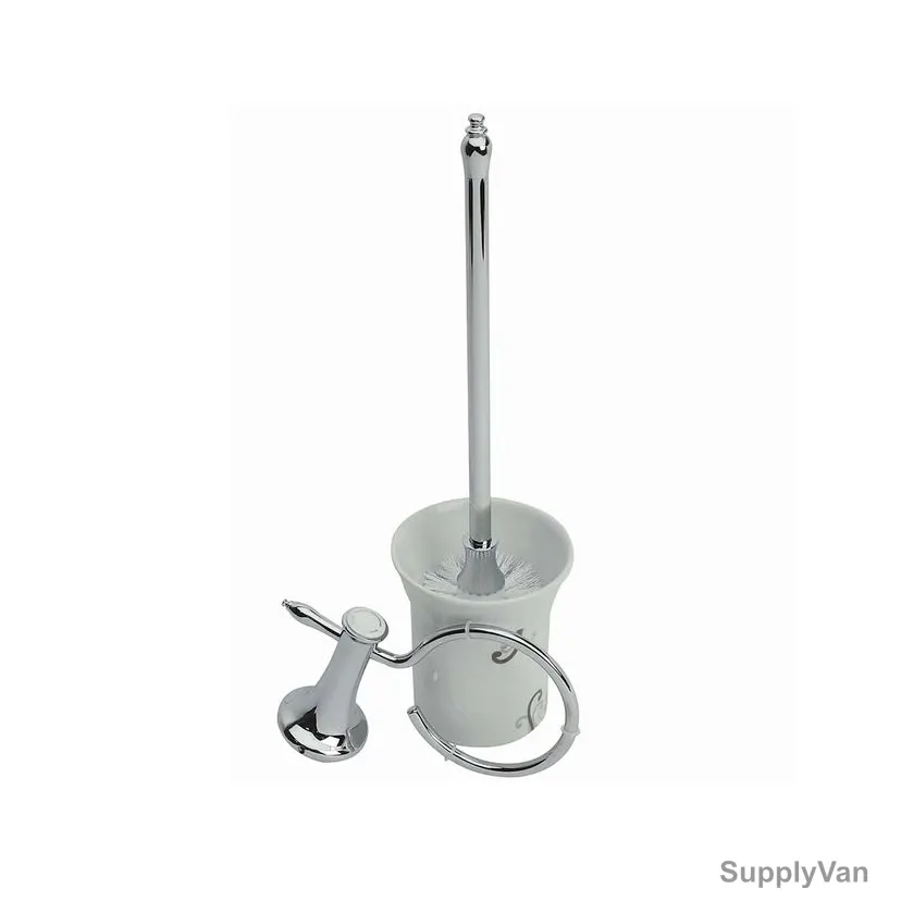 Bold Victoria Wall Mounted Toilet Brush Holder, Brass/Glass, Silver/White — image 1