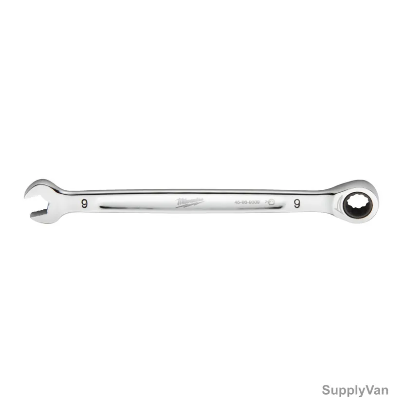 Milwaukee Ratcheting Combination Wrench, 4932471502, MaxBite, Chrome Plated, 9MM