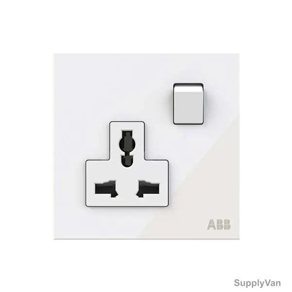 ABB Double Pole Universal Switched Socket, AM29486-WG, Millenium, 1 Gang, 13A, White Glass — image 1