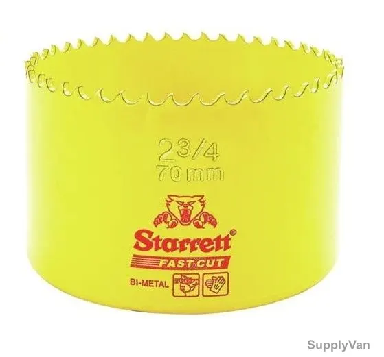 Starrett Hole Saw, FCH0234, High Speed Steel, 70MM, 5.5 TPI, Yellow