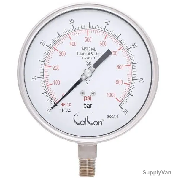Calcon Pressure Gauge, CC20A, 160MM, 1/2 Inch, NPT, 0-70 Bar