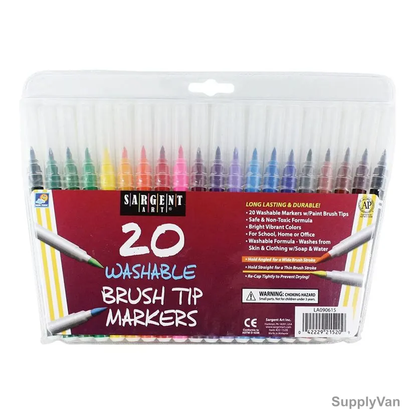 Sargent Art Washable Brush Tip Marker Set, SA22-1520, 20 Pcs/Set