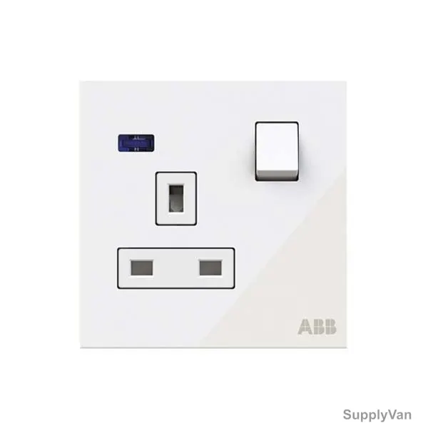 ABB Single Pole Switched Socket With LED, AM23486-WG, Millenium, 1 Gang, 13A, White Glass — image 1