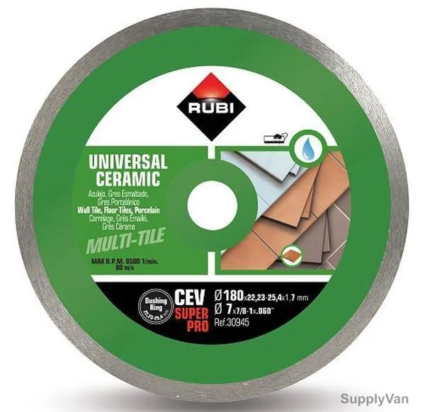 Rubi Continuous Ceramic Tile Diamond Blade, 030945, 180MM