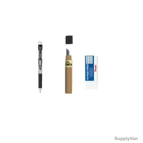 Pentel Mechanical Pencil With Lead and Eraser, PEP-PACK-047, E-Sharp, 0.5MM, Black, 3 Pcs/Set