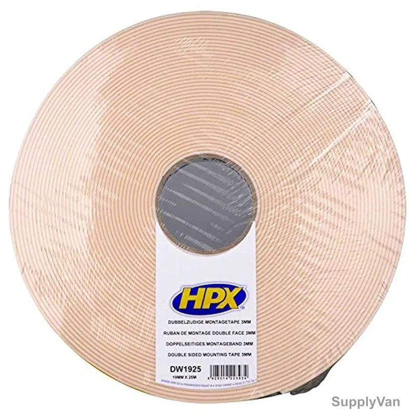 HPX Double Sided Tape, DW1925, 19MM x 25 Mtrs, White