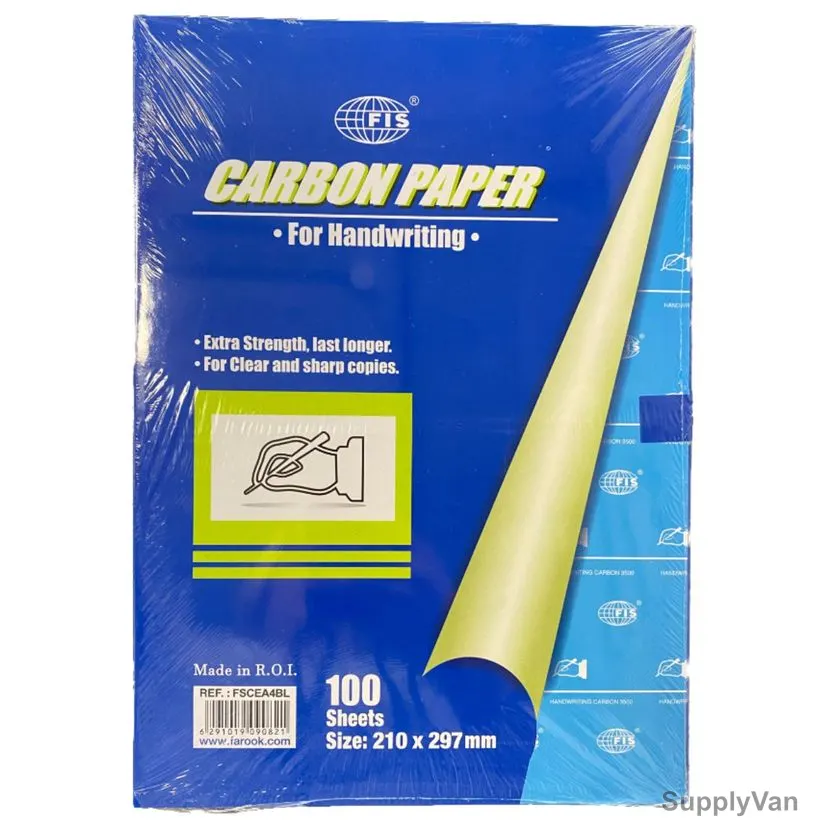 FIS Carbon Paper For Handwriting, FSCEA4BL, A4, 210 x 297MM Sheet Size, Blue, 100 Sheets/Pack