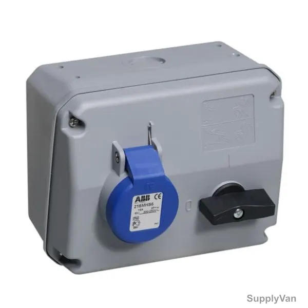 ABB Horizontal Socket Outlet, 216MHS6, 3 Pole, 16A, Blue and Grey