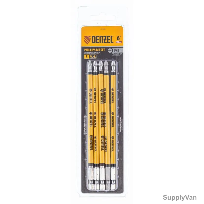 Denzel Phillips Screwdriver Bit, 7711333, PH2 x 6 Inch, 5 Pcs/Pack — image 1