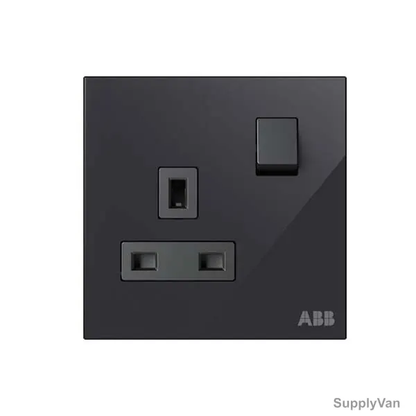 ABB Double Pole Switched Socket, AM23786-BG, Millenium, 1 Gang, 2P, 13A, Black Glass — image 1
