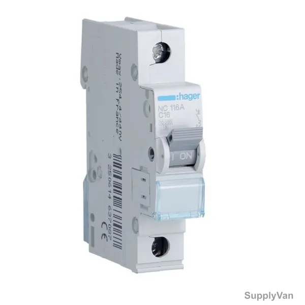 Hager Miniature Circuit Breaker, NC116A, 1P, Curve C, 10 kA, 19.3A