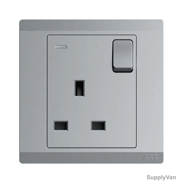 Abb Double Pole Switch Socket With Neon, BL238-G, Inora, 1 Gang, 13A, Classic Grey — image 1