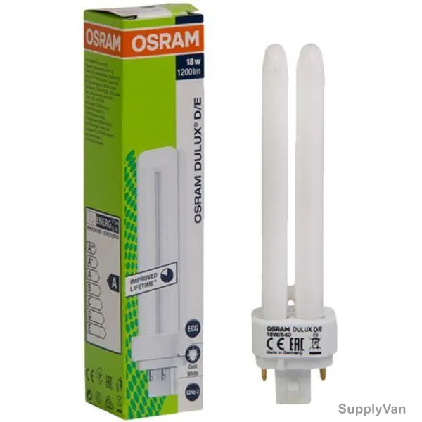 Osram Compact Fluorescent Lamp, Dulux D-E, 18W, Daylight, 6500K