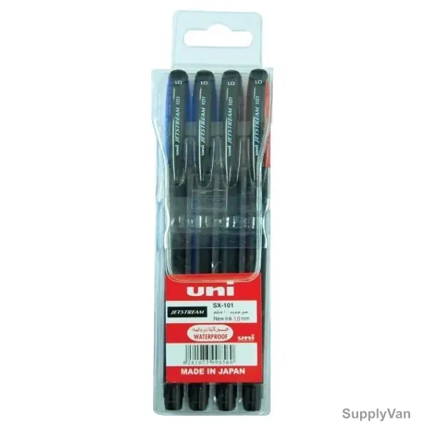 Uni-Ball Ball Point Pen, SX101-04C, Jetstream, 1.0MM Tip, Assorted Colors, 4 Pcs/Set