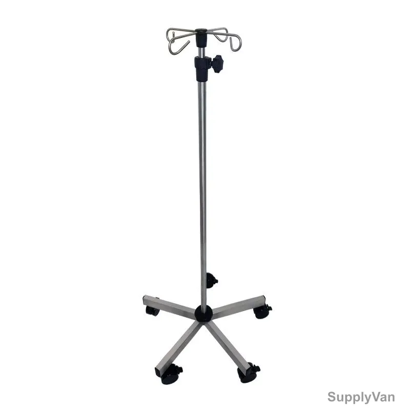 DP Metallic Five-Legged IV Stand, Stainless Steel, 4 Hooks, 120-207CM Height, Silver